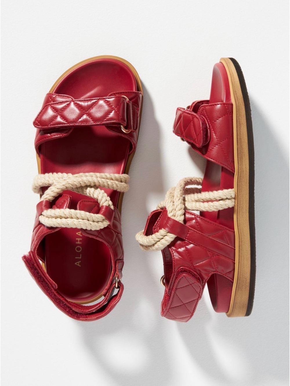 Alohas x Anthropologie Hook-Loop Braided Lipstick Red Leather Rope Sandals 39 8